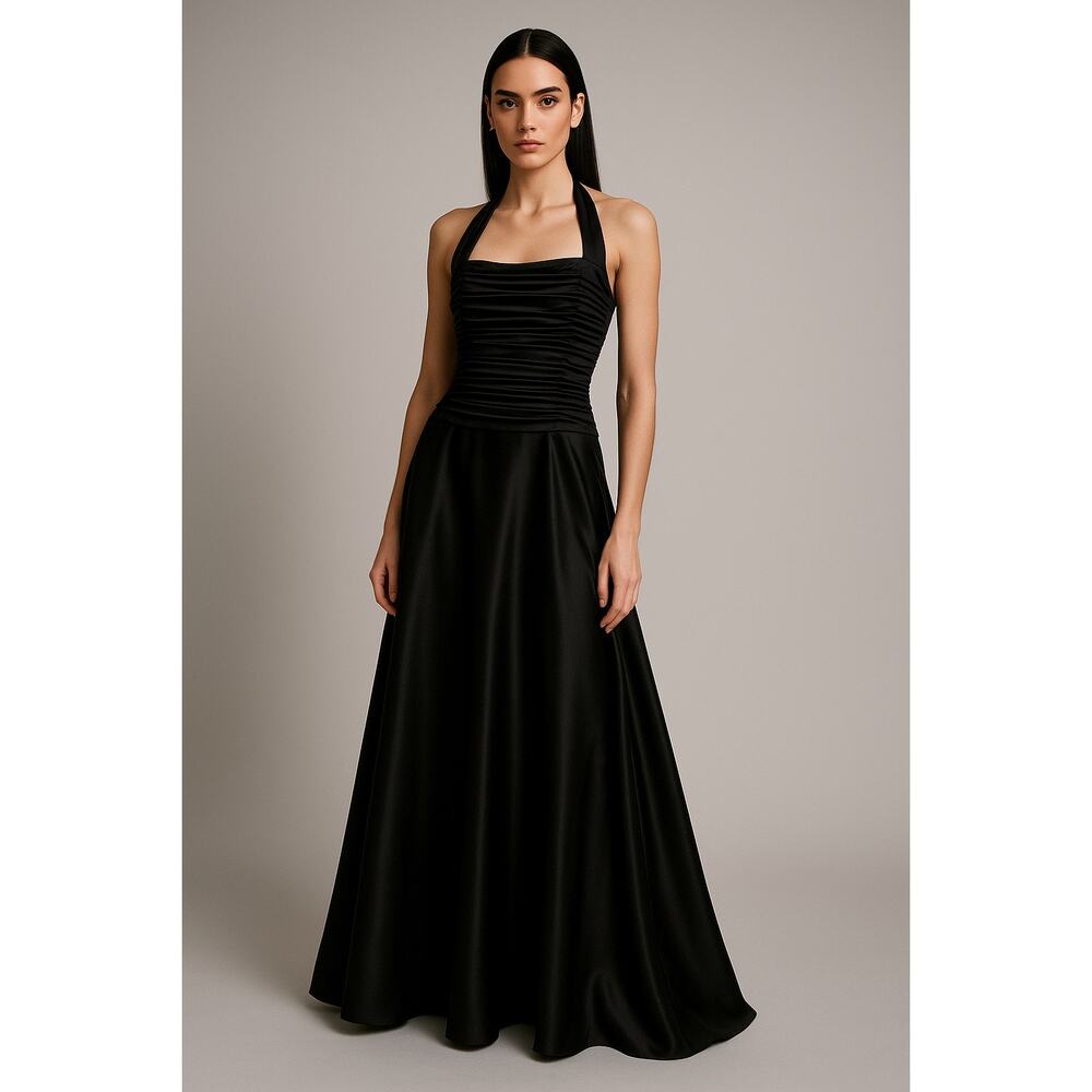 Tadashi Shoji Black Halterneck Long Gown Dress - Picture 11 of 11